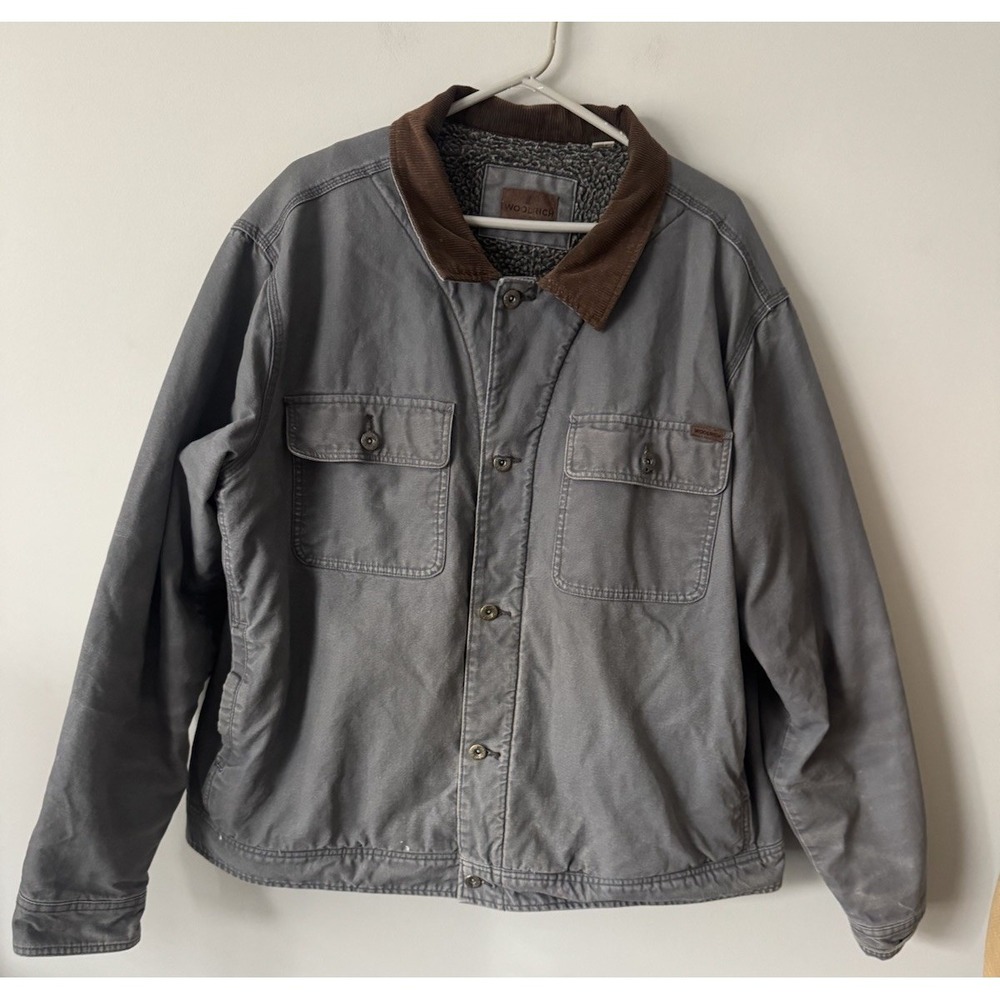 Woolrich Canvas Sherpa Lined Jacket Men's XXL Gray Corduroy Collar Workwear Good